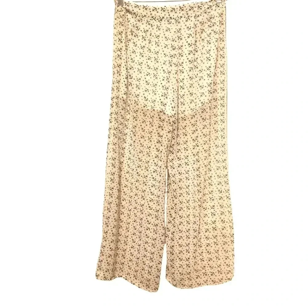 Forever 21 shorts lined cream/brown anchor motif pallazo pants Size XS
